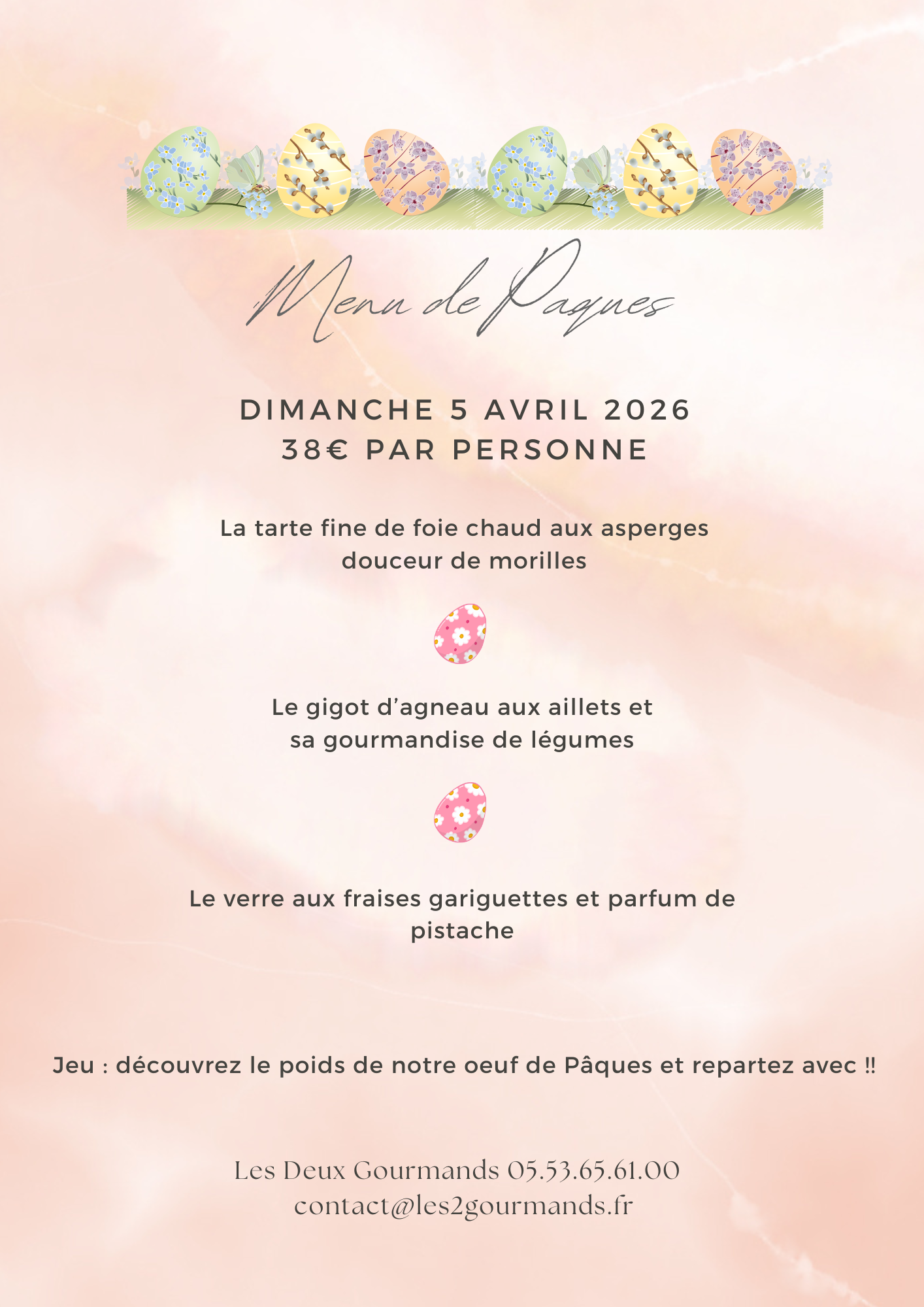 Menu Pâques 2026